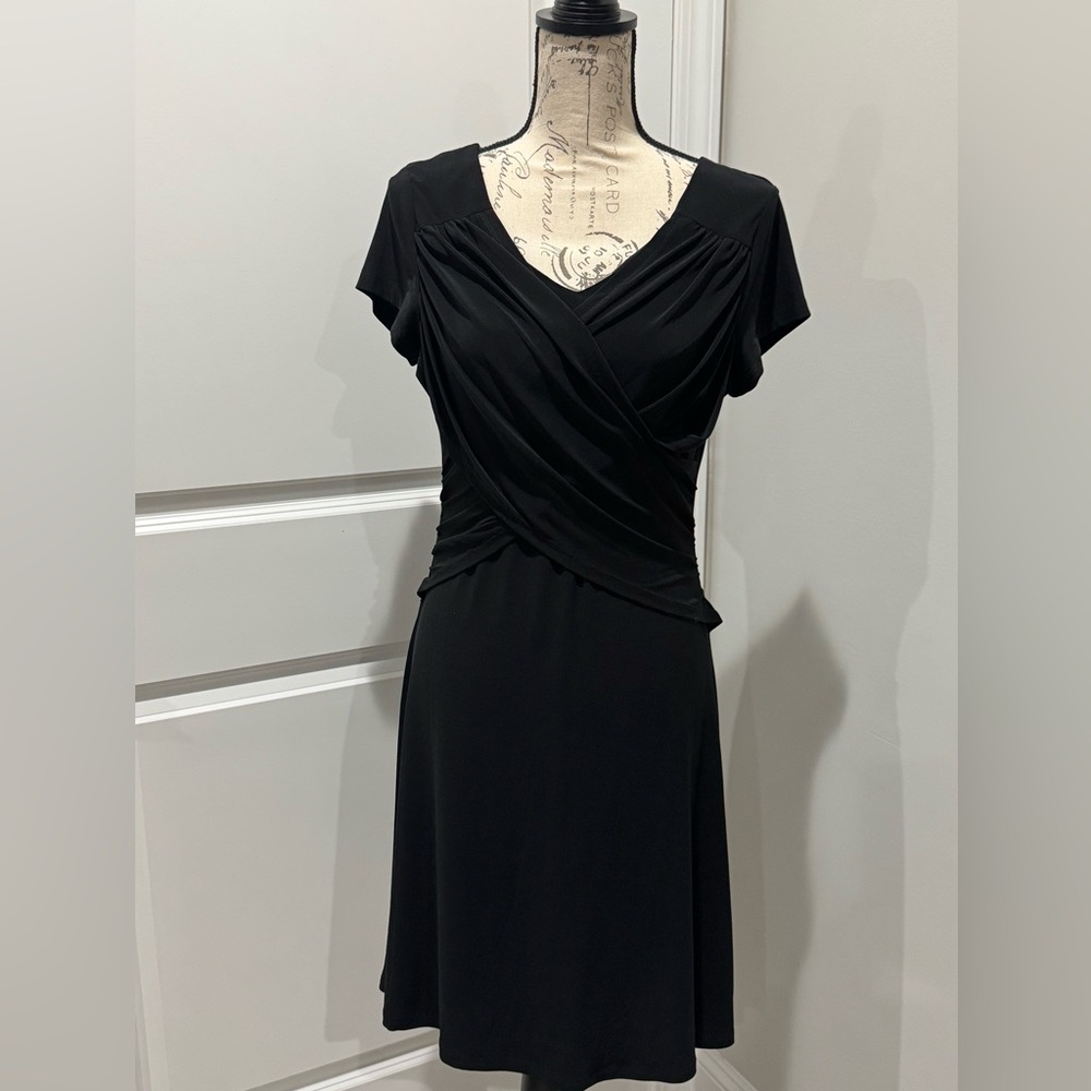Braciano Black Ruched Pullover Dress V-Neck